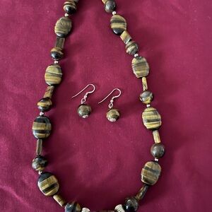 Elegant Tiger Eye Beaded Necklace and Earring Set